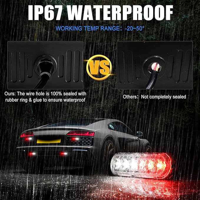 10pcs LED Emergency Strobe Light, Red White 6-LED Ultra Slim Surface Mount Flashing Warning Beacon Hazard Construction Caution Grille Light Bar for Truck Car Off Road Vehicles