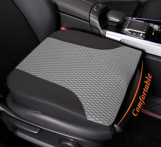 kingphenix Car Seat Cushion – Memory Foam Pad for Driving Comfort – Boosts Height and Relieves Coccyx & Lower Back Pain – Car, Truck, Office Chair (Black & Gray)