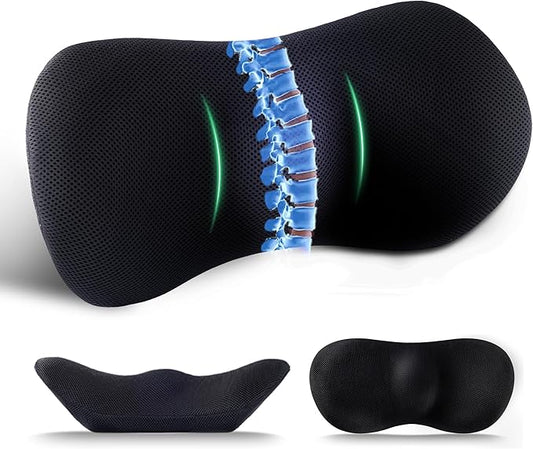 Lumbar Support Pillow for Office Chair, Charcoal Memory Foam Lumbar Pillow for Car Bed Recliner, Lower Back Support Pillow for Pain Relief (Black)