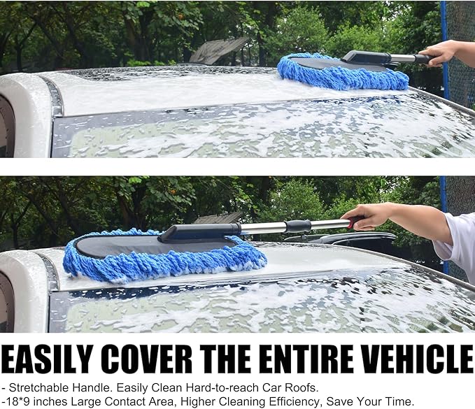 Car Wash Brush Duster Mop,Car Detailing Cleaning Kit,Wash Mitt,Microfiber Scratch-Free Safe for All Cars–Wet/Dry Use,Extendable with Handle 3 Pack