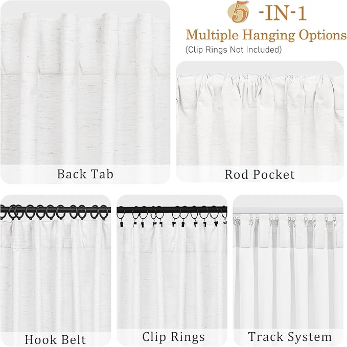 UHITECH 100% Blackout Curtains for Bedroom 84 Inches Length 2 Panels Set White Curtain Textured Linen Black Out for Living Room Window Back Tab Linen Drapes