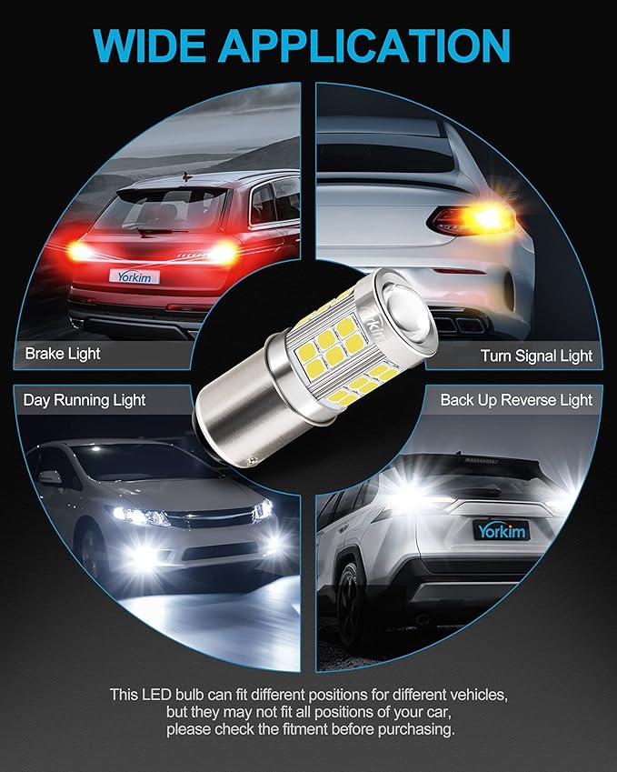 Yorkim 1157 LED Bulb, super bright 2357 led bulb 2057 7528 BAY15D Replacement for led Reverse Blinker Brake Tail Lights, 6000K Xenon White, pack of 2