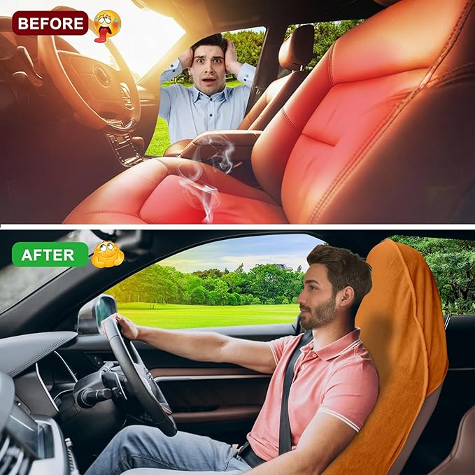 Car Seat Towel Cover, Universal Front Seat Protector for Cars, SUVs and Trucks, Sweat Towel Car Seat Cover for Gym, Yoga, Swimming, Pets and Family Travel, Golden Sunset, 2 Pack