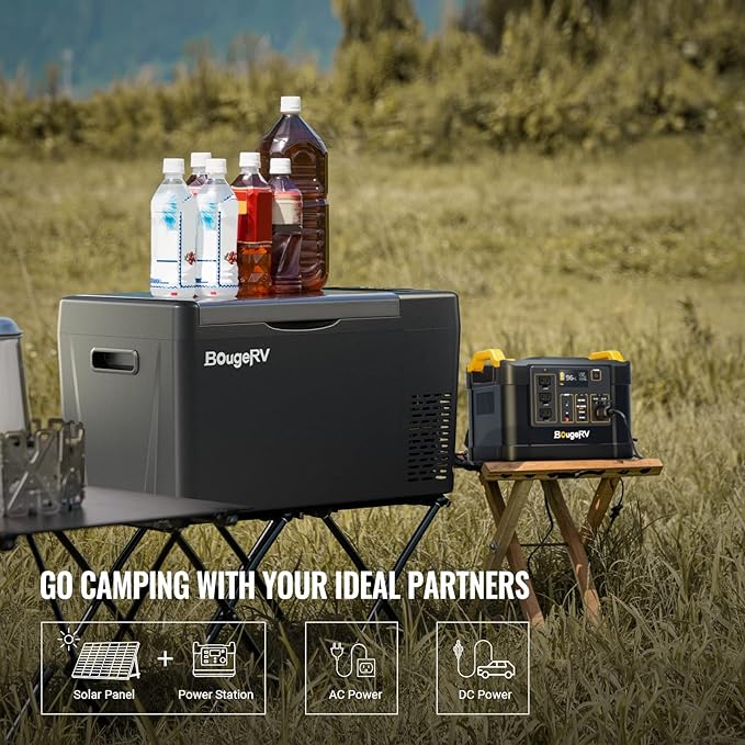 BougeRV 12 Volt Refrigerator 12V Car Fridge 23 Quart Portable Freezer Compressor Cooler 12/24V DC 110~240V AC for Truck Van RV SUV Boat Travel Camping Road Trips Tailgating -8℉~50℉ (Black)