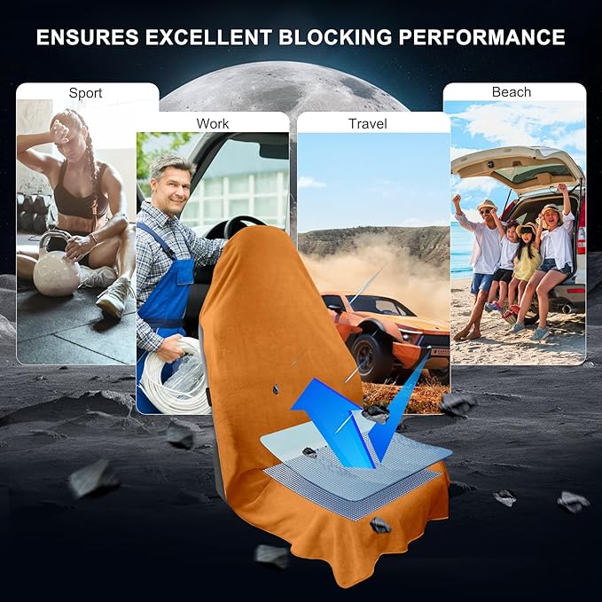 Car Seat Towel Cover, Universal Front Seat Protector for Cars, SUVs and Trucks, Sweat Towel Car Seat Cover for Gym, Yoga, Swimming, Pets and Family Travel, Golden Sunset, 2 Pack