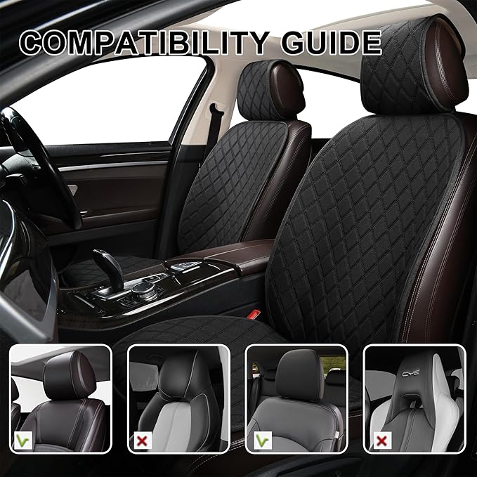 2PCS Linen Front Seat Covers for Cars Sideless Seat Covers Breathable Cloth Fabric Car Seat Protector Universal Fit Most Automotive, SUV, Trucks, Van(Black)