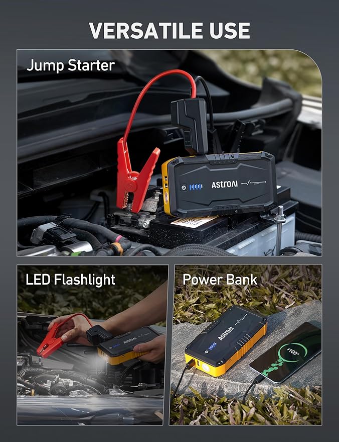 AstroAI S8 Car Battery Jump Starter, 1500A Peak Car Jumper Starter Battery Pack for Up to 6.0L Gas & 3.0L Diesel Engines, 12V Portable Jump Box with 3 Modes Flashlight and Jumper Cable(Yellow)