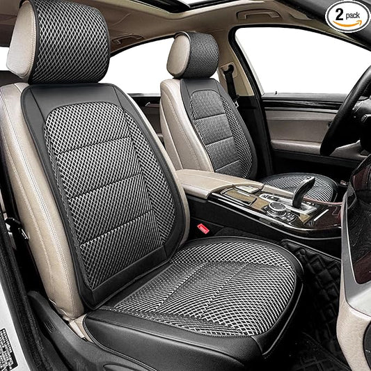 2 Pack Ventilated Cooling Car Seat Covers for Summer, 3D Air Mesh Breathable Leather Front Seat Protectors with Storage Pocket, Universal Fit Non-Slip Seat Cushion for Car Truck SUV(Black)