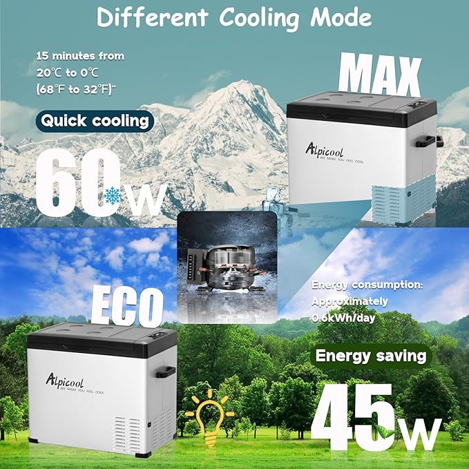 Alpicool C50 Portable Refrigerator 47 Quart(44.4Liter) 12 Volt Car Freezer for Vehicle, Truck, RV, Boat, Mini Fridge Freezer for Travel, Outdoor, Home -12/24V DC and 110-240V AC (Black and Silver)