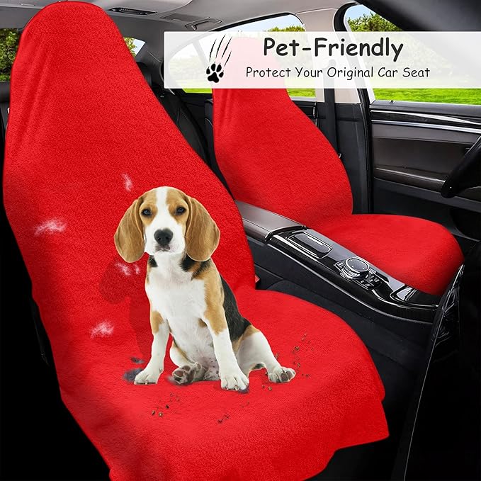 Car Seat Towel Cover, Universal Front Seat Protector for Cars, SUVs and Trucks, Sweat Towel Car Seat Cover for Gym, Yoga, Swimming, Pets and Family Travel, Haute Red, 2 Pack
