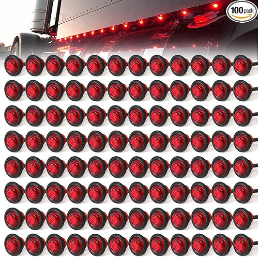 100Pcs 3/4 Inch Red 3 LED Marker lights, LED trailer Marker Light, LED Clearance Bullet Side Marker Light, Turn Signal Identification Indicator Light for Trailer Truck RV Car Bus Van