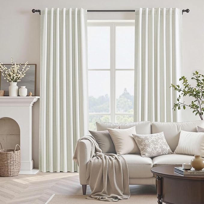 UHITECH 80 Inch Curtains Blackout for Bedroom 2 Panels Set Living Room Black Out Curtain for Windows Natural Beige Linen Thermal Insulated Rod Pocket Drapes
