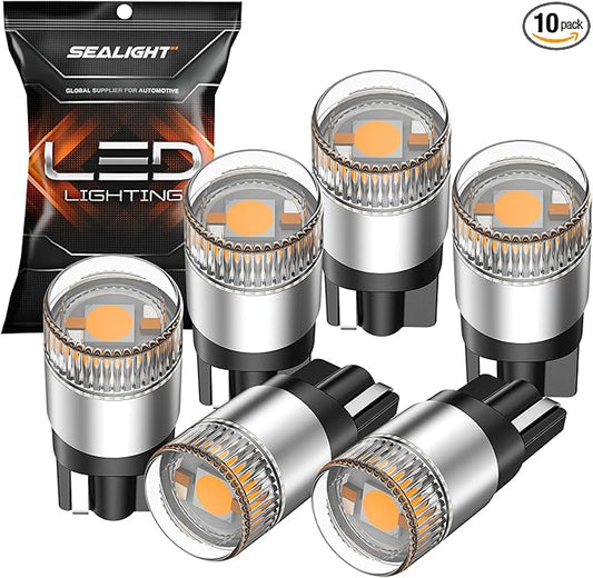 SEALIGHT 194 LED Light Bulbs Amber ＆ Yellow, W5W 168 2825 T10 Car Interior Light Bulb Replacement for License Plate Light, Dome Light, Map Light, Courtesy Light, Pack of 6