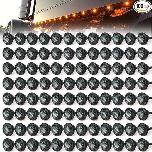 100 PCS 3/4" Round 3 LED Clearence Light Front Rear Side Marker Indicators Light for Trailer Truck Car Bus RV Van Caravan Boat (Smoked lens Amber light)