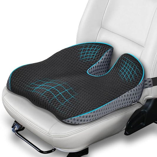 Car Seat Cushion, Memory Foam Car Wedge Seat Cushion for Driving, Height Booster & Posture Support, 4D Mesh Seat Pad with Adjustable Straps - Universal Fit for Car, Truck, Vehicle