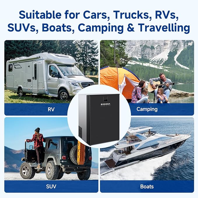 BODEGACOOLER 12 Volt Refrigerator, 116.2Quart RV Refrigerator with Freezer, Dual Modes RV Fridge with LED, (5℉-50℉) Travel Compressor Refrigerator 12/24V DC for Boat, Caravan, Truck, Camping (Black)
