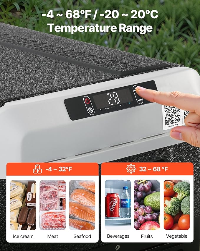 VEVOR 12 Volt Car Refrigerator, 42.3QT/40L Car Fridge, Portable Electric Cooler with -4℉~68℉ Adjustable Temperature, 12/24V DC and 100-240V AC Compressor Freezer for Outdoor, Camping, Travel, RV