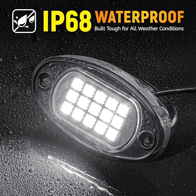 YONEDA 20 Pods White Rock Lights 6000K Ultra Bright LED Neon Underglow Lights IP68 Waterproof for Trucks SUV UTV ATV RZR Car Boats Pickup Motorcycle with 39.37in Extension Wire