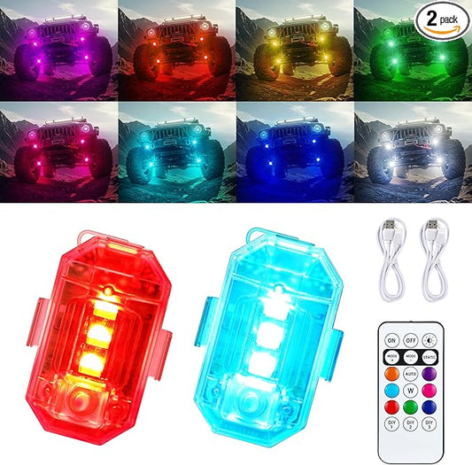 Upgraded Wireless & Rechargeable Anti-Collision LED Lights with Remote Control – Ultra-Bright,Adjustable Lighting for Motorcycle,Bicycles,Drone,e-Scooter,Cars,Safety Light for Enhanced Visibility