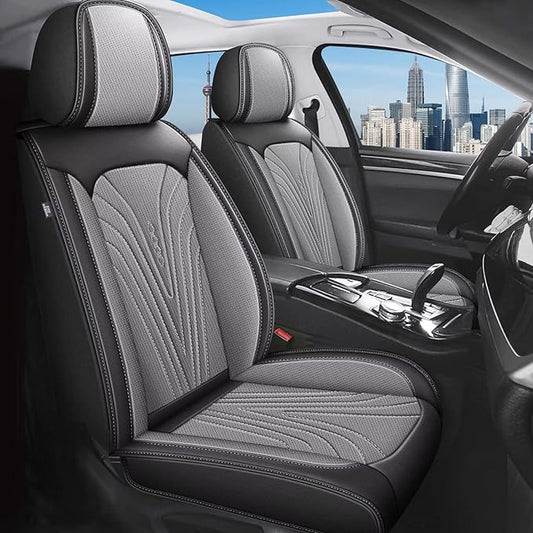 Front Seat Covers Fit for Nissan Frontier 2009-2023 2024 2025, Faux Leather Automotive Seat Covers Breathable Waterproof Seat Cushions Compatible with Airbag (2 Seats,Black & Gray)