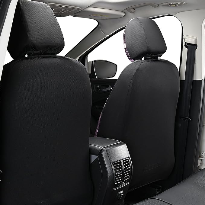 Flying Banner Synthetic Leather car seat Covers Full Set Front and Rear Bench Fashion Easy Installation Cup Holder Free (Black & Pink, Low Bucket - Full Set)
