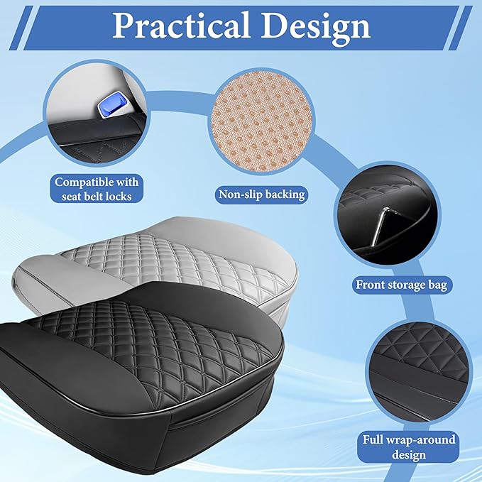 1PC Leather Car Seat Cover, Front Bottom Seat Cushion Cover, Car Seat Cover, Front PU Leather Seat Covers, Anti-Slip and Wrap Around The Bottom with Storage Pocket Suitable for Most Vehicles (Black)
