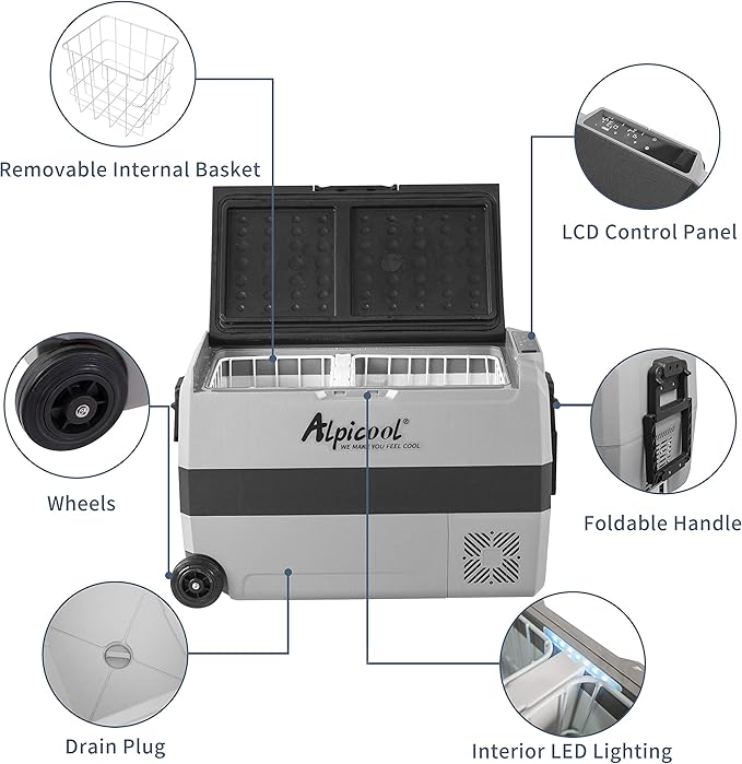 Alpicool T50 Dual Temperature Control 12 Volt Refrigerator 53 Quart Portable Car Fridge Freezer (-4°F~68°F) for Truck, RV, Boat, Camping and Travel