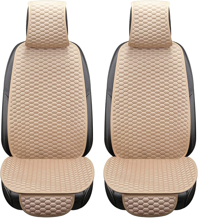Car Seat Covers Cushion Pad,Front Seat Covers for Cars,Super Breathable,Storage Bags,Anti-Slip,Universal Automotive Seat Covers Fit for Most Sedans SUV Pick-up (Front Beige)