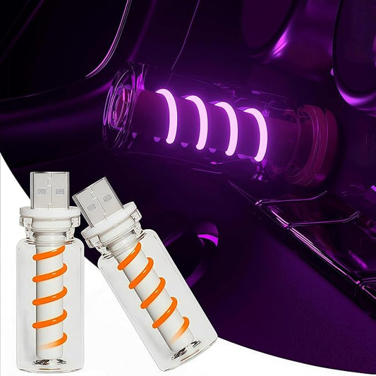 2 PCS USB Car Interior Lights, Touch Dimmable, Mini Retro Glass Bottle Design Suitable for Cars, Bedrooms, Corridors and Camping (Purple)