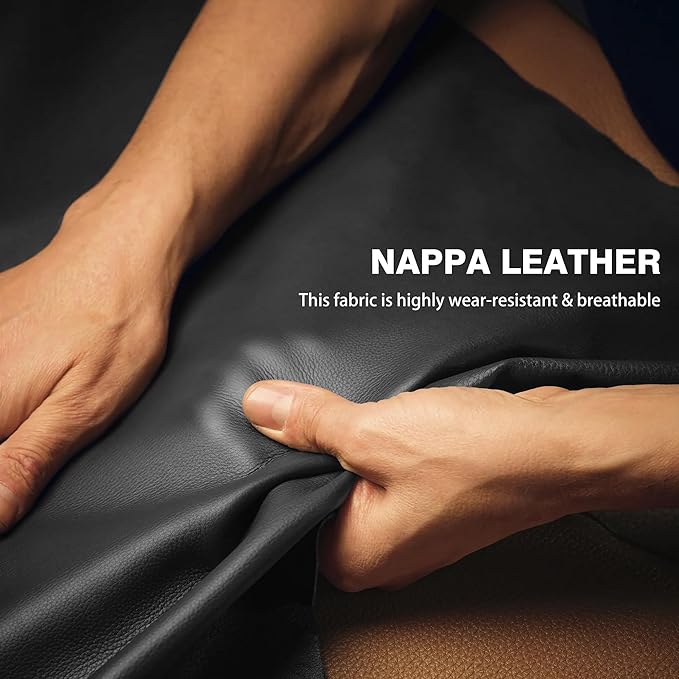 【2025 Model】 Premium Nappa Leather Car Steering Wheel Cover for Men Women, Non-Slip, Breathable, Universal 15 inches, Black