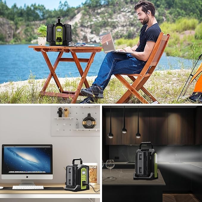 350W Power Inverter 2 Port Pure Sine Wave Inverter Compatible with Ryobi 40V Li-ion Battery, DC 40V to AC 120V with AC Outlet, USB Port, Type-C Port, 300LM LED Light for Camping Emergency