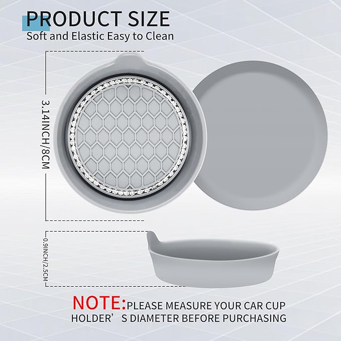 Amooca Car Cup Coaster Universal Non-Slip Cup Holders Bling Crystal Rhinestone Car Interior Accessories 2 Pack Light Gray