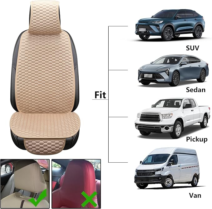 Car Seat Covers Cushion Pad,Front Seat Covers for Cars,Super Breathable,Storage Bags,Anti-Slip,Universal Automotive Seat Covers Fit for Most Sedans SUV Pick-up (Front Beige)