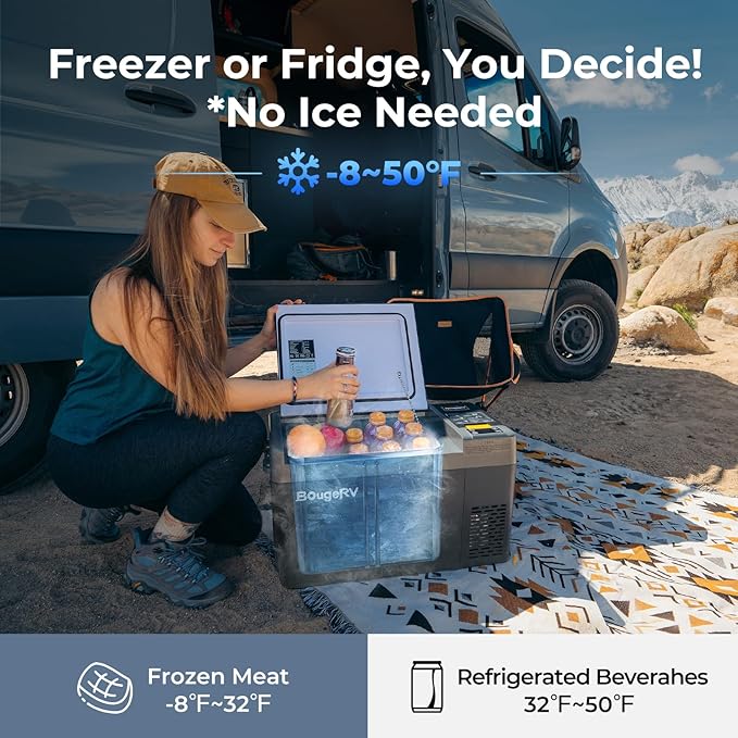 BougeRV 12 Volt Refrigerator, CRPRO 21 Quart 12V Car Fridge, Portable Freezer (-8℉~50℉), Compressor Electric Cooler with 12V/24 DC, 110-240 AC for Outdoor Camping Overlanding Truck RV SUV Van