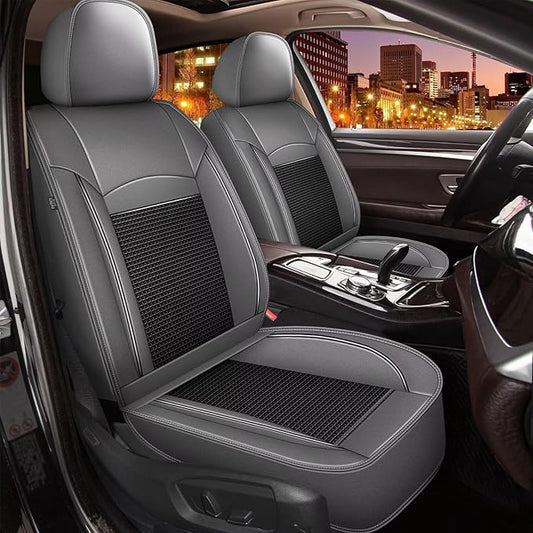 Seat Covers Fit for Nissan Frontier 2009-2023 2024 2025: Leather Car Seat Covers Full Set Ice Silk Breathable Waterproof Seat Cushion Protector (5 Seats; Black & Grey)