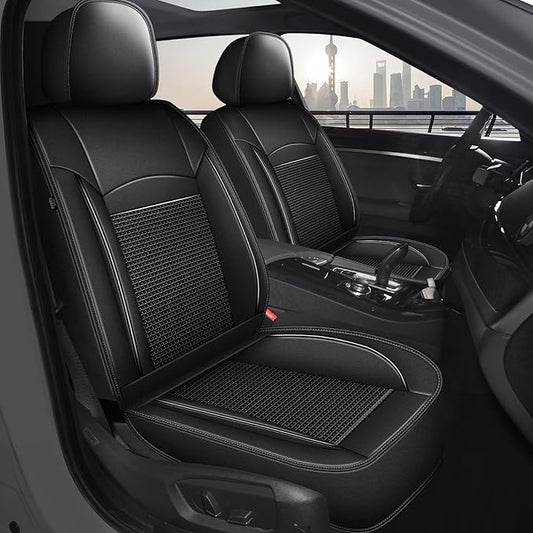 2 Front Car Seat Covers Fit for Nissan Frontier 2009-2024 2025 Ice Silk Leather Breathable Waterproof Automotive Seat Cushion Compatible Airbag (2 Seats & Black)