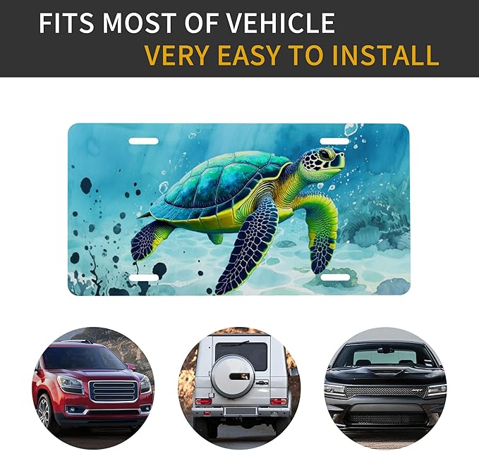 Front License Plate Sea Turtles Beach Vanity Plates Aluminum Metal Decorative Car Tag Novelty License Plate Cover for Men Women ‎6 * 12 in (4 Holes)