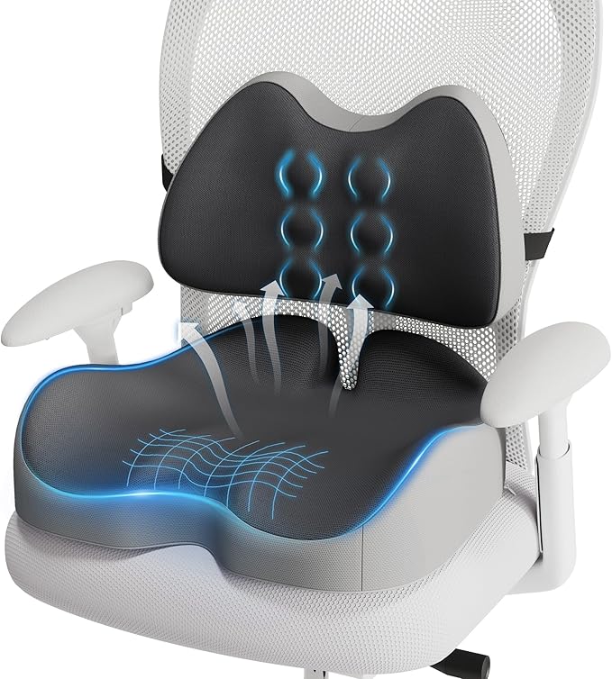 Benazcap X Large Memory Foam Seat Cushion Lumbar Support Pillow for Sciatica & Tailbone Pressure Relief Coccyx Pad for Office Chair, Wheelchair, Car, Home, Office