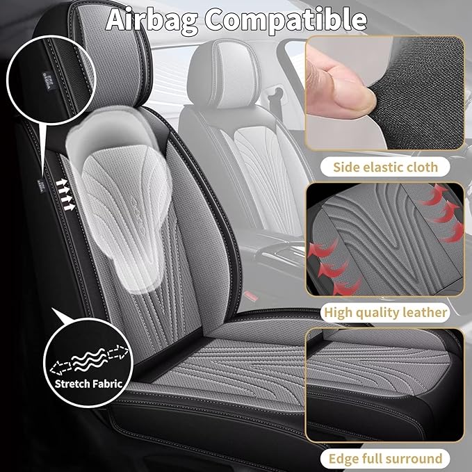 Front Seat Covers Fit for Nissan Frontier 2009-2023 2024 2025, Faux Leather Automotive Seat Covers Breathable Waterproof Seat Cushions Compatible with Airbag (2 Seats,Black & Gray)