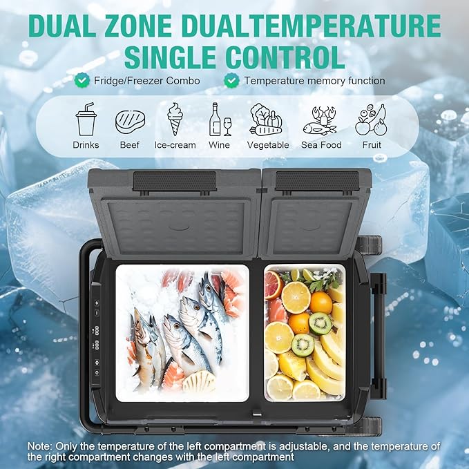 YELLOW JACKET 12v Car Refrigerator, 49L Portable Freezer Electric Cooler, Portable Car Fridge with Wheels, 12 Volt Electric Coolers for Camping Travel, 12/24v Dc 110~240 Volt Ac