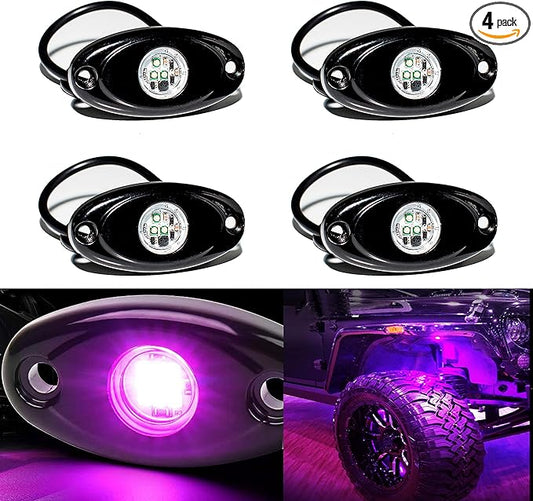 YONEDA 4 Pods Purple Rock Lights 6000K Ultra Bright LED Neon Underglow Lights IP68 Waterproof for Trucks SUV UTV ATV RZR Car Boats Pickup Motorcycle
