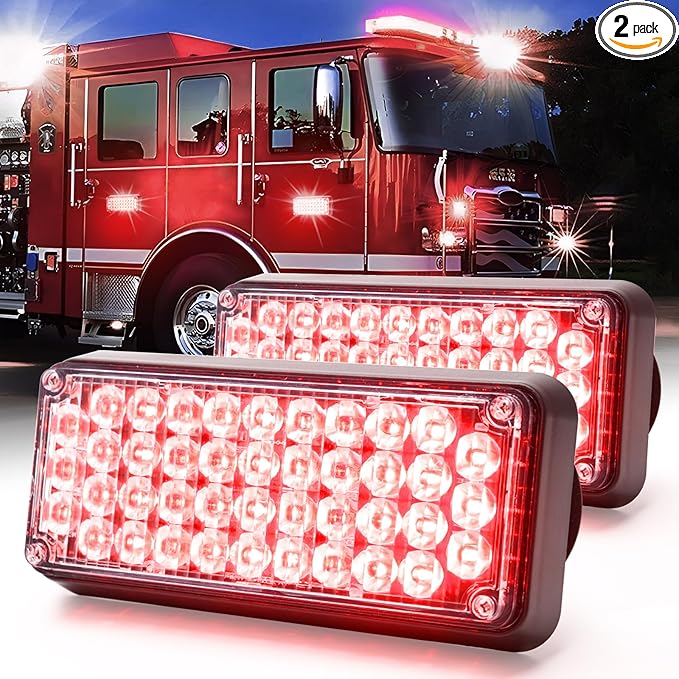 BooYu 2-Pcs Battery Operated LED Emergency Strobe Lights Bar w/Magnetic Base Rechargeable Portable Roadside Roof Top Mini Plow Flash Beacon Warning Light for Truck/Trailer/Vehicle (Red)