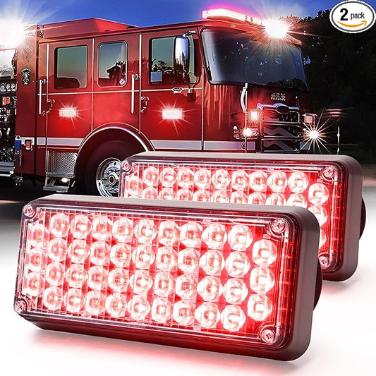 BooYu 2-Pcs Battery Operated LED Emergency Strobe Lights Bar w/Magnetic Base Rechargeable Portable Roadside Roof Top Mini Plow Flash Beacon Warning Light for Truck/Trailer/Vehicle (Red)