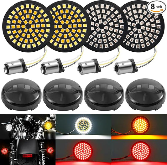 1157 1156 LED Turn Signals, 2" Bullet Led Lights Front Rear Blinker with 4 Dark Smoked Lenses Compatible for Harley Davidson Street Glide Road Glide Sportster Iron 883