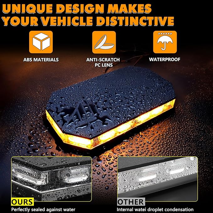 13.7 Inch 20 Modes LED Rooftop Magnetic Strobe Lights, Emergency Traffic Warning Flashing Plow Light with Controller for Trucks, Construction Vehicles and Snowplows (Amber)