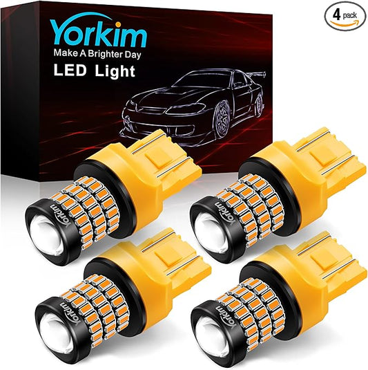 Yorkim 7440 LED Bulb Amber 7443 led turn signal lights bulb with Projector 7441 W21W T20 7440na led bulb Replacement Lamp for blinker light turn signal lights tail lights, pack of 4