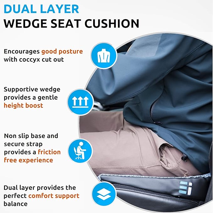 Memory Foam Car Seat Cushion for Driving - Ergonomic Wedge Cushion for Back Pain, Sciatica Relief - Non-Slip Truck Seat Pad for Long Sitting - Office Chair Support 17.5 x 15 x 3.5