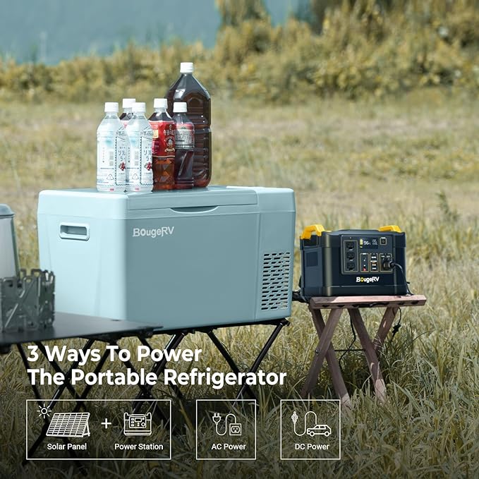 BougeRV Green 23Quart Portable Refrigerator, 12 Volt Fridge 22L, Portable Freezer Compressor Cooler 12/24V DC 110~240 Volt AC for Truck Van RV Camper -8℉~50℉