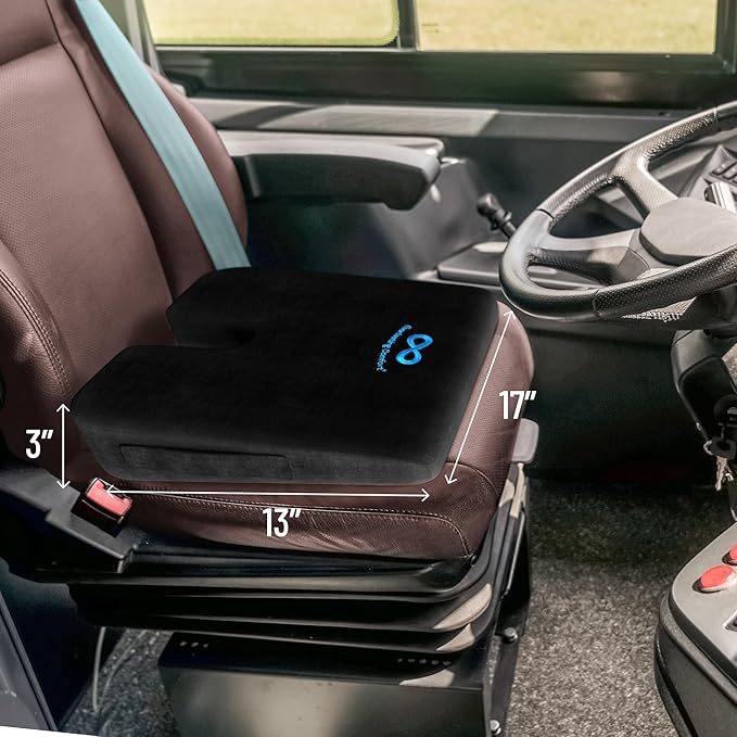 Everlasting Comfort Memory Foam Car Seat Cushion - Tailbone Pain Relief, Driving Seat Cushion for Short People - Office, Wheelchair, Gaming Chair, Travel - Non-Slip, Washable Cover