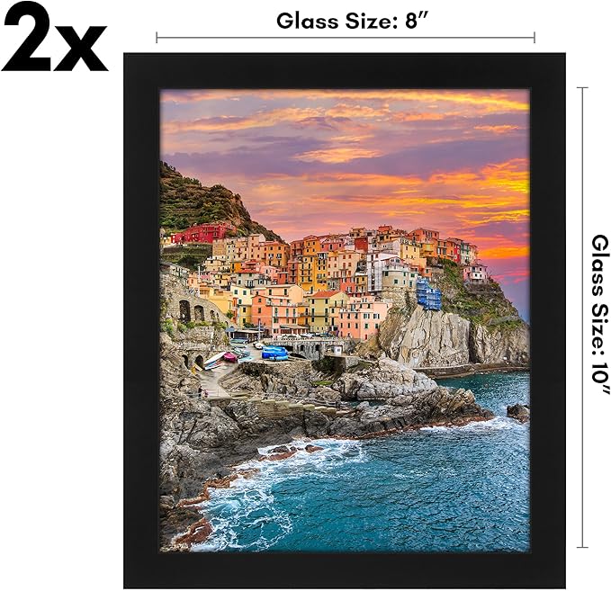 Americanflat 8x10 Picture Frame with Shatter-Resistant Glass - Set of 2 - Signature Collection - Gallery-Style Frames Made of Engineered Wood - Picture Frames for Tabletop and Wall Display - Black